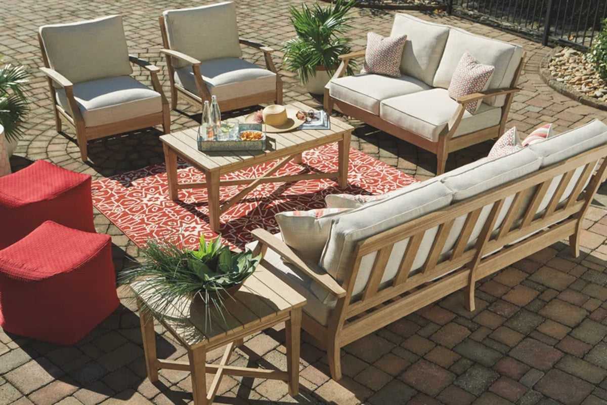 Arikka 81'' Wide Straight Eucalyptus Patio Sofa with Cushions