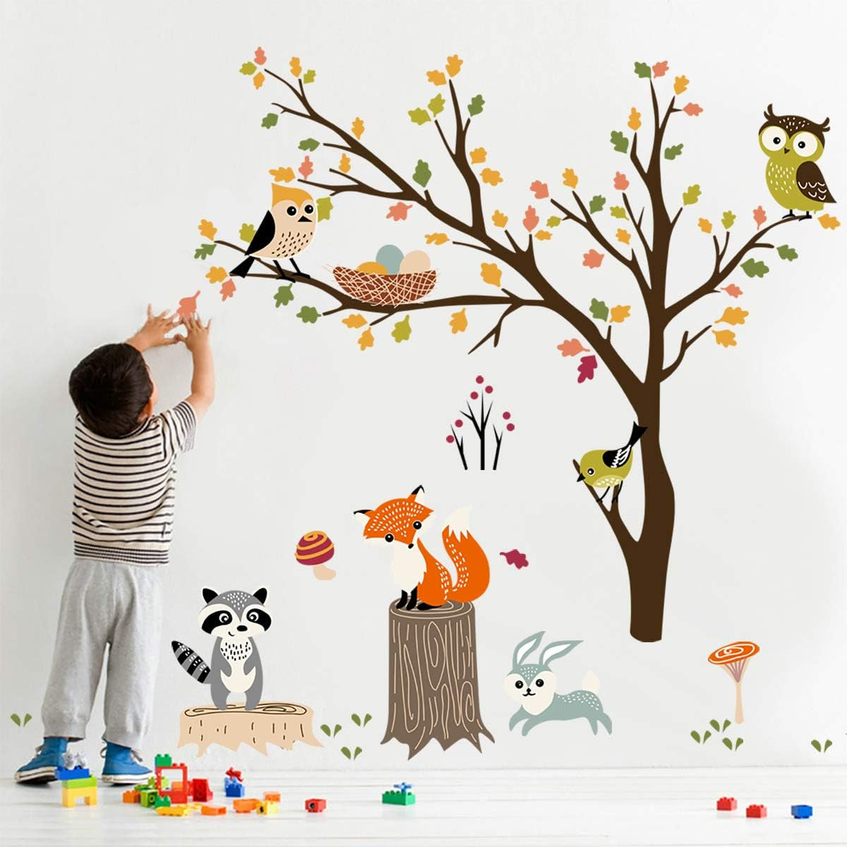 Woodland Wall Decals Animals Tree Owl Fox Deer Wall Stickers Kids Bedroom Baby Nursery Wall Decor