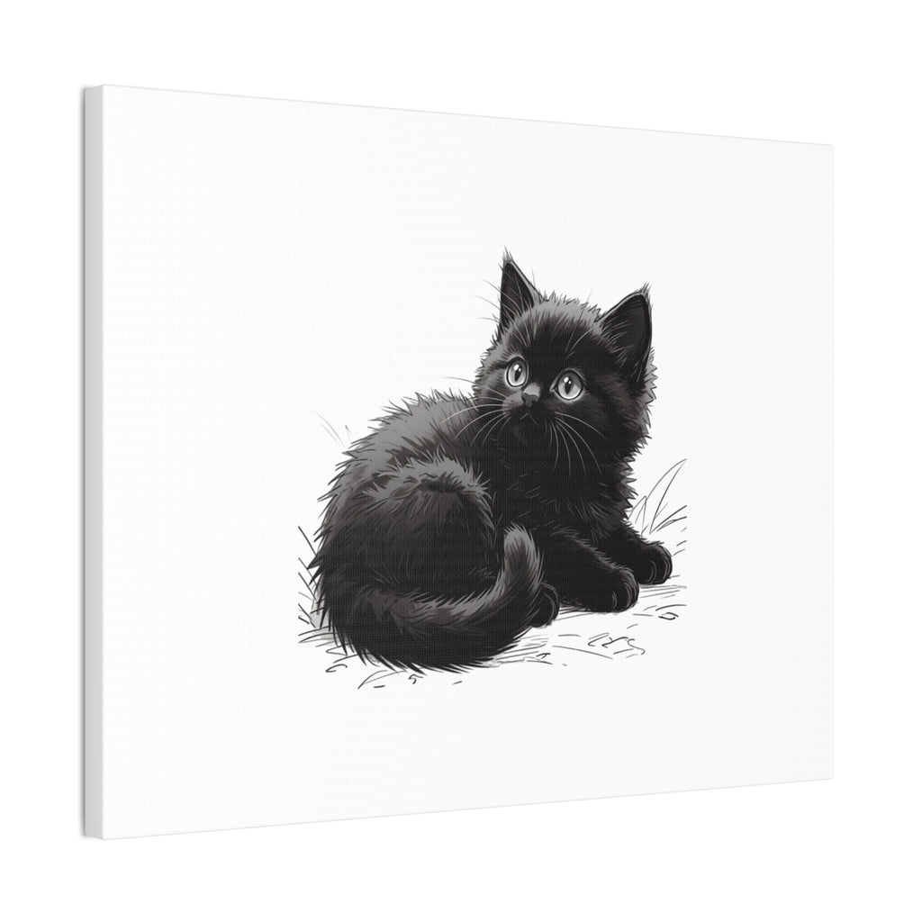 Black Kitten Illustration Canvas Stretched | Cute Cat Wall Art- Nursery & Kids room Decor, Twixie Collection- Bestie Best