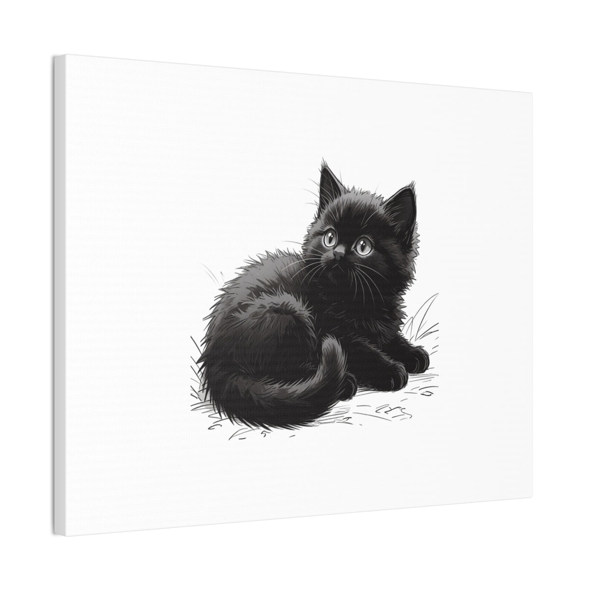 Black Kitten Illustration Canvas Stretched | Cute Cat Wall Art- Nursery & Kids room Decor, Twixie Collection- Bestie Best