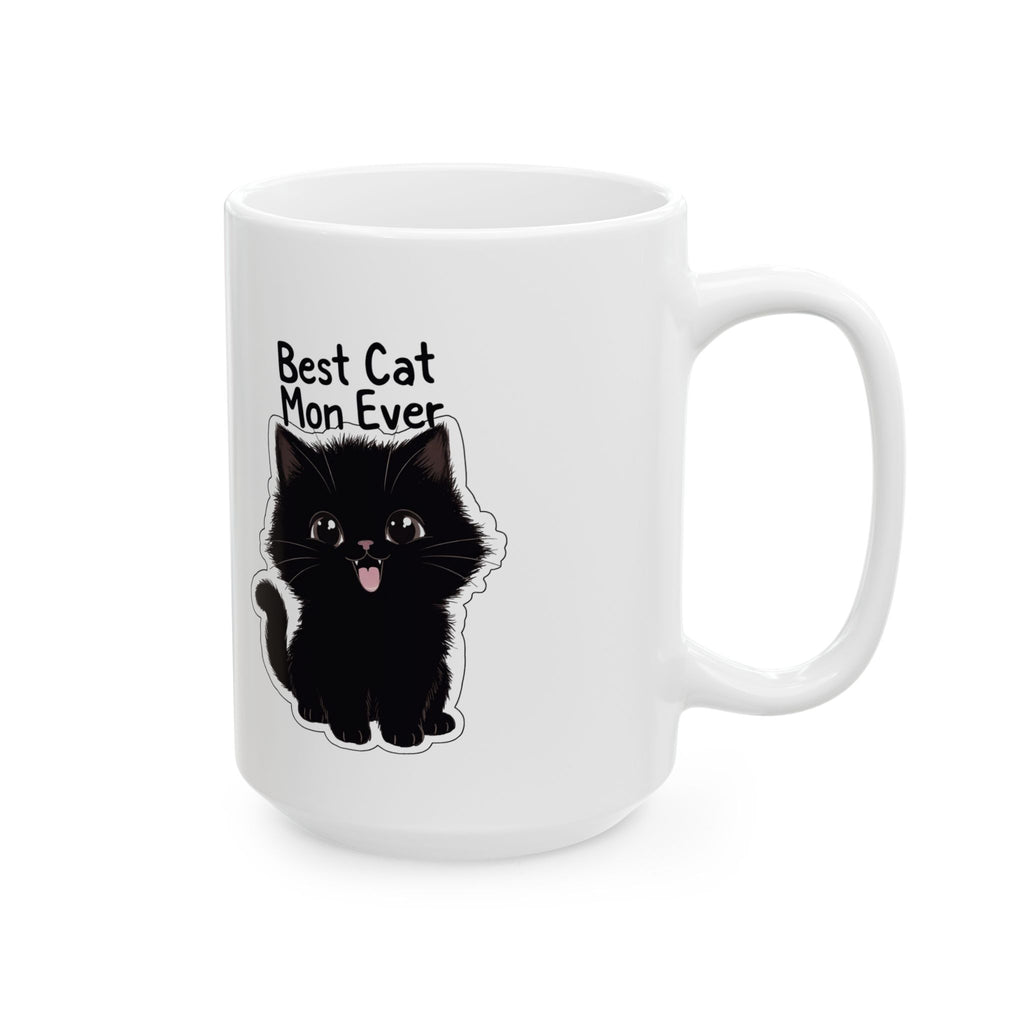 Black Cat Illustration Mug | "Best Cat Mom Ever" Ceramic Mug