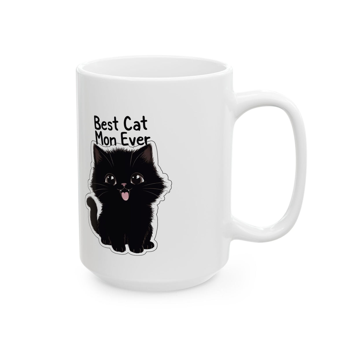Black Cat Illustration Mug | "Best Cat Mom Ever" Ceramic Mug