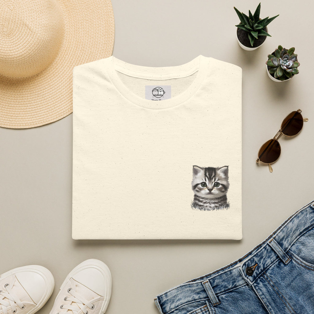 Proper Kitten Portrait T-Shirt | Small Chest Pocket Illustration- Bestie Best Collection