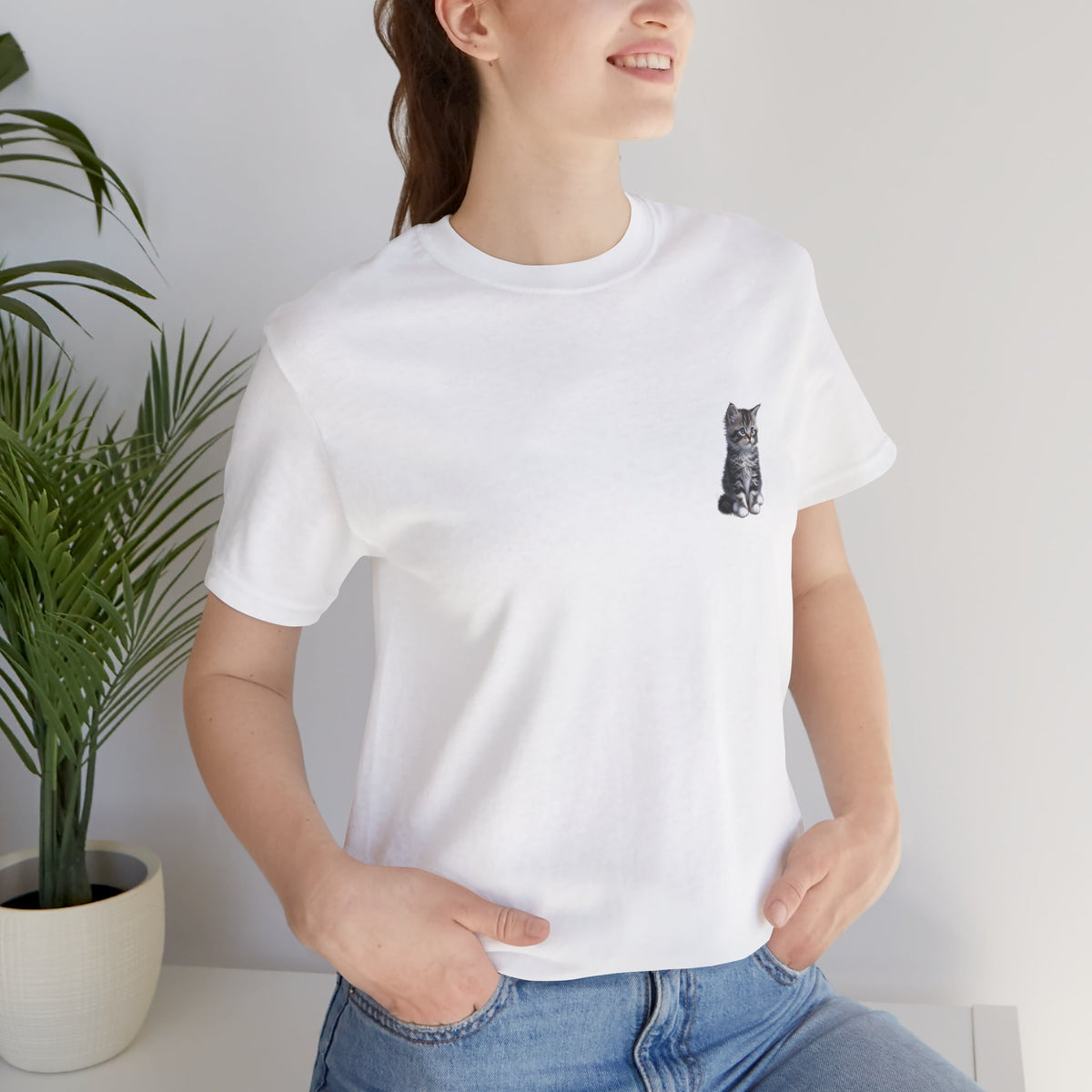 Fluffy Kitten Tabby Tee | Miguel Collection Minimal Cat Illustration T-Shirt