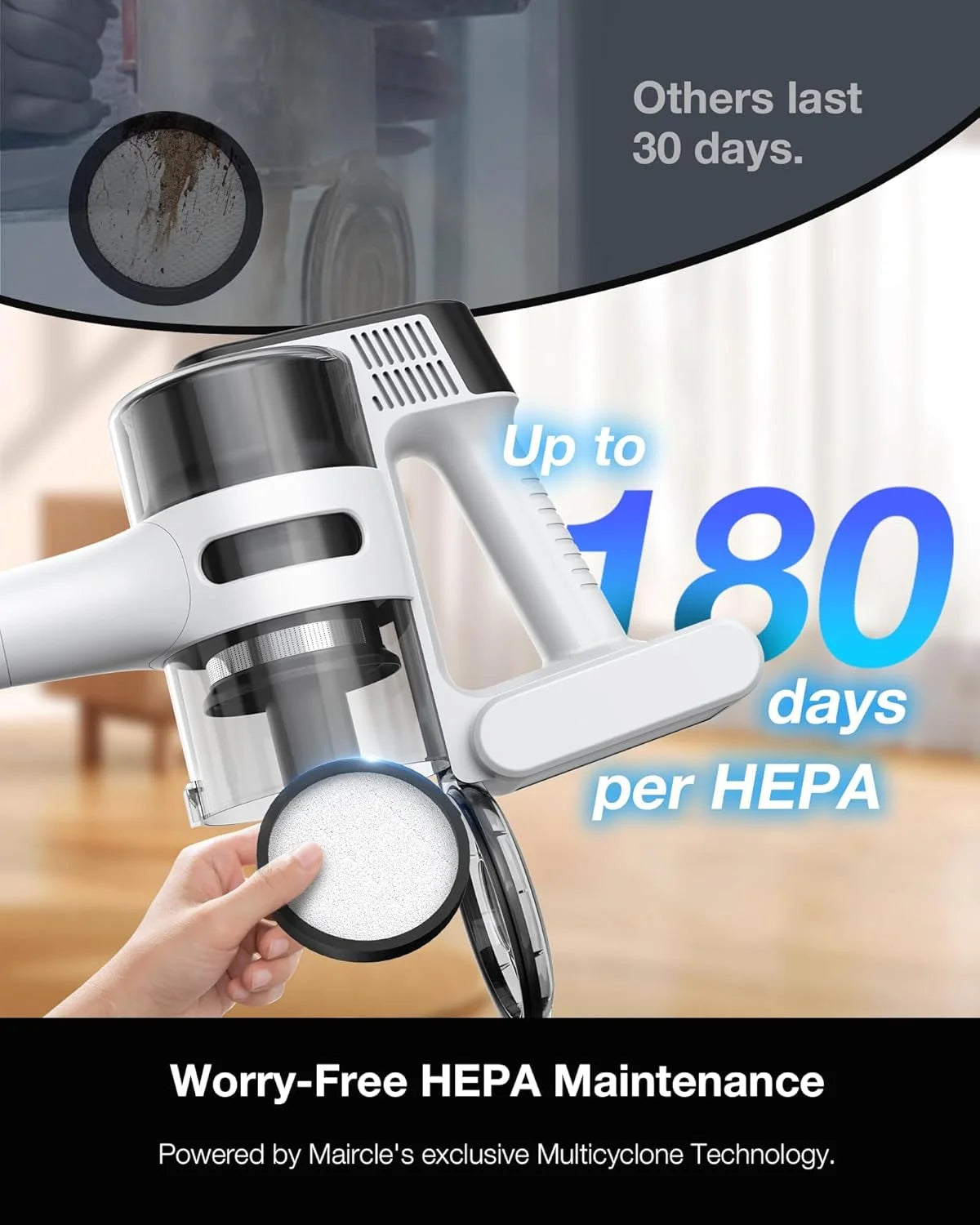 Lightweight Vacuum Cleaner, 6-In-1 Cordless Stick Vacuum Cleaner,Ideal for Hardfloors