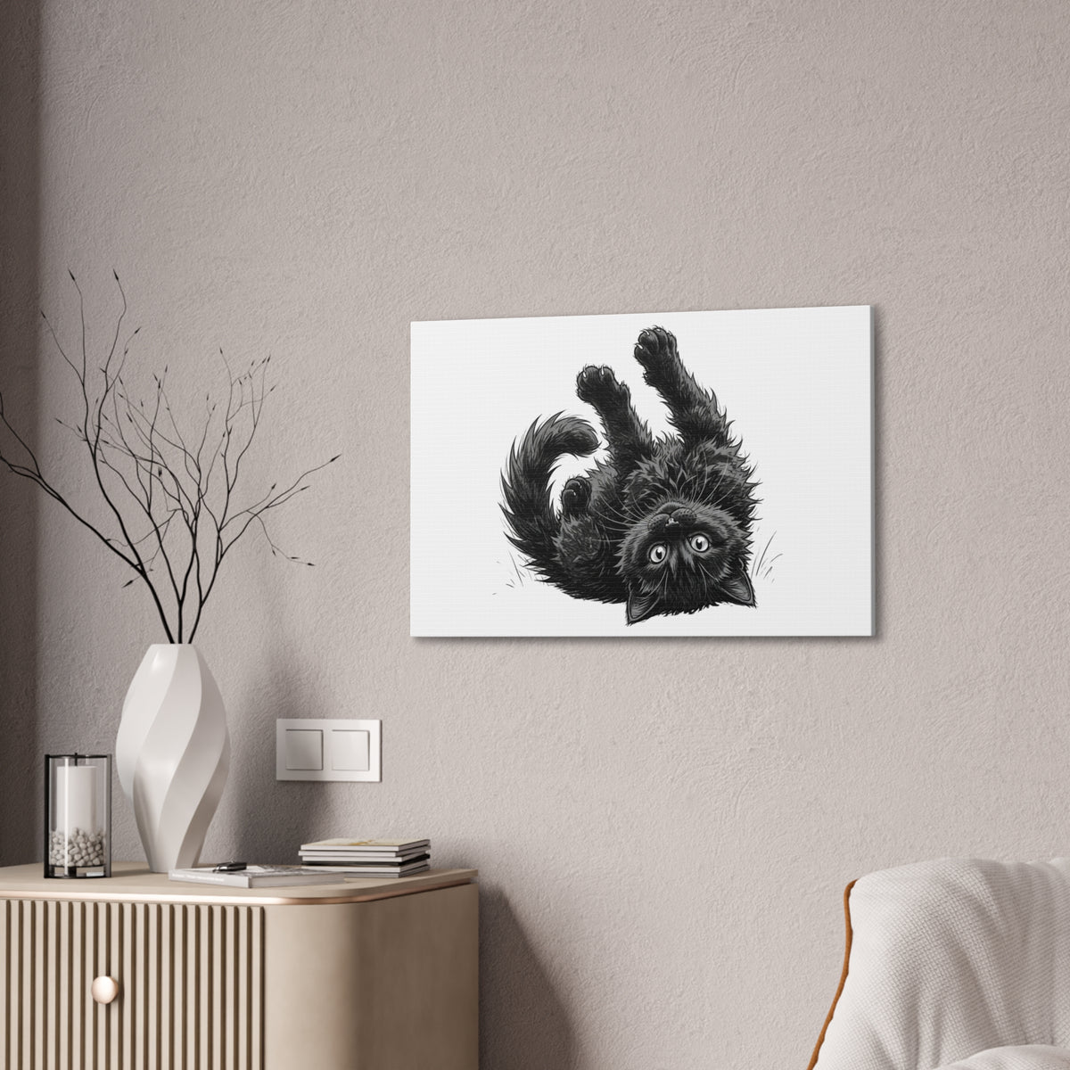 Playful Fluffy Black Kitten Canvas- Twixie Collection- Bestie Best Decor Collection