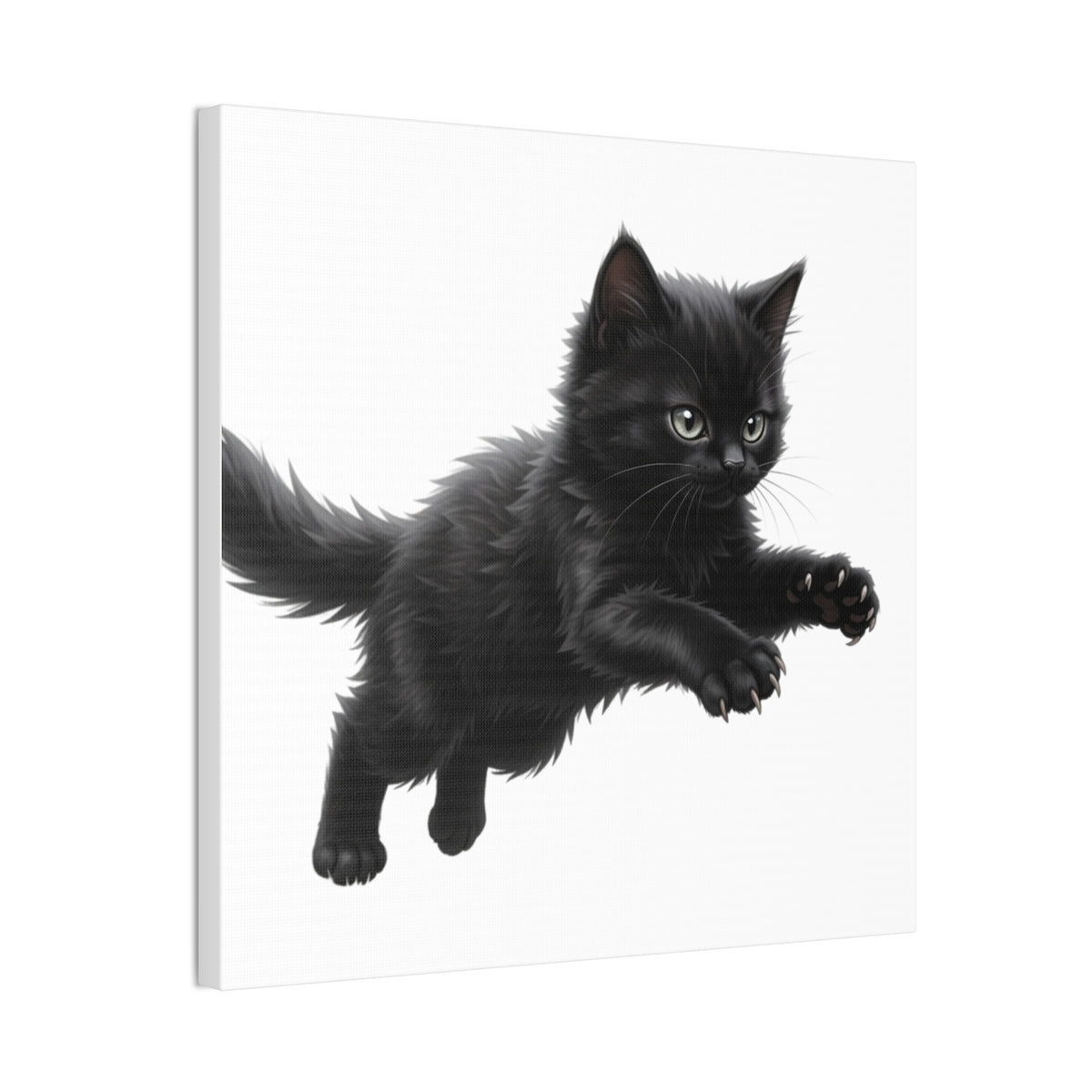 Leaping Fluffy Black Kitten Canvas- Twixie Collection- Bestie Best Decor Collection
