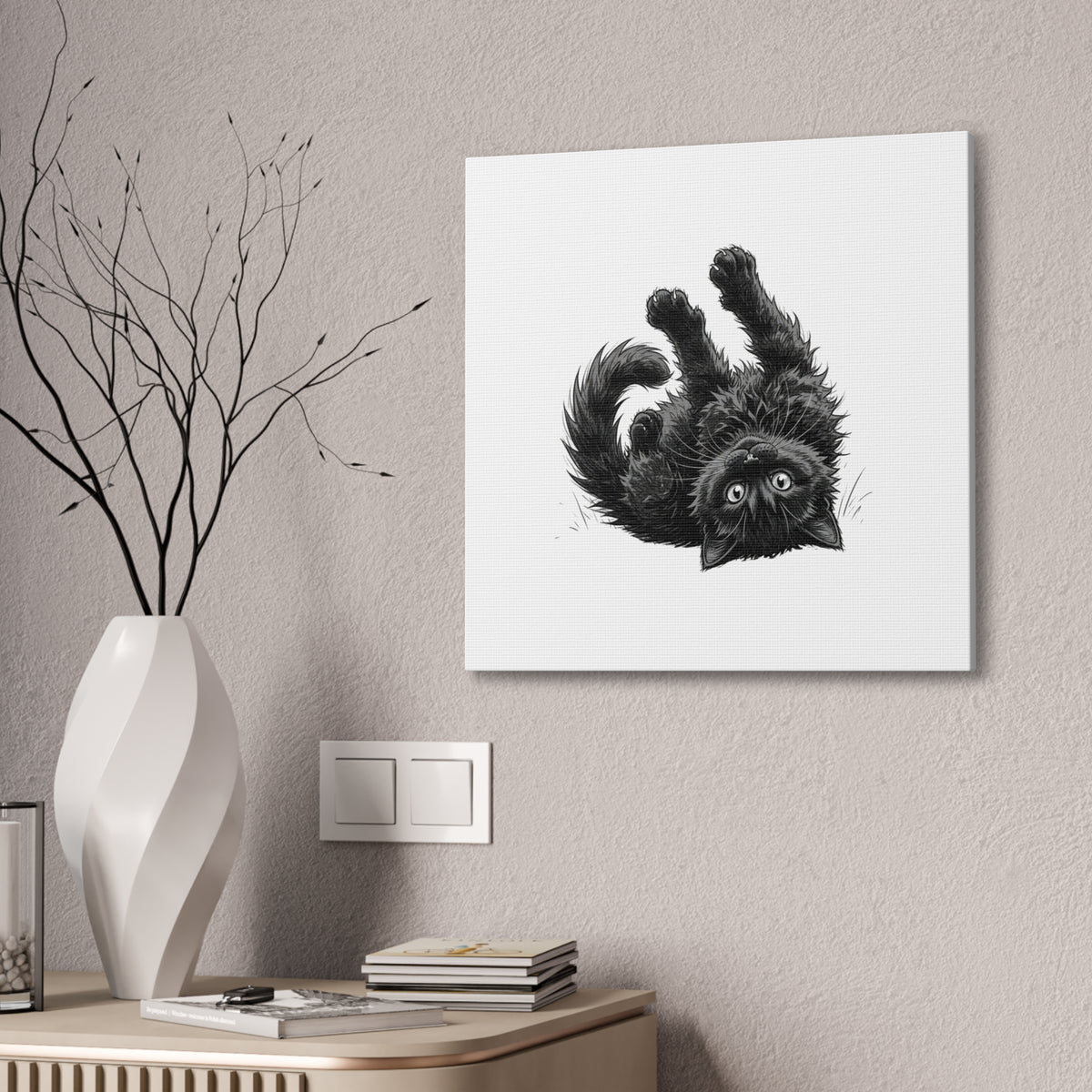 Playful Fluffy Black Kitten Canvas- Twixie Collection- Bestie Best Decor Collection