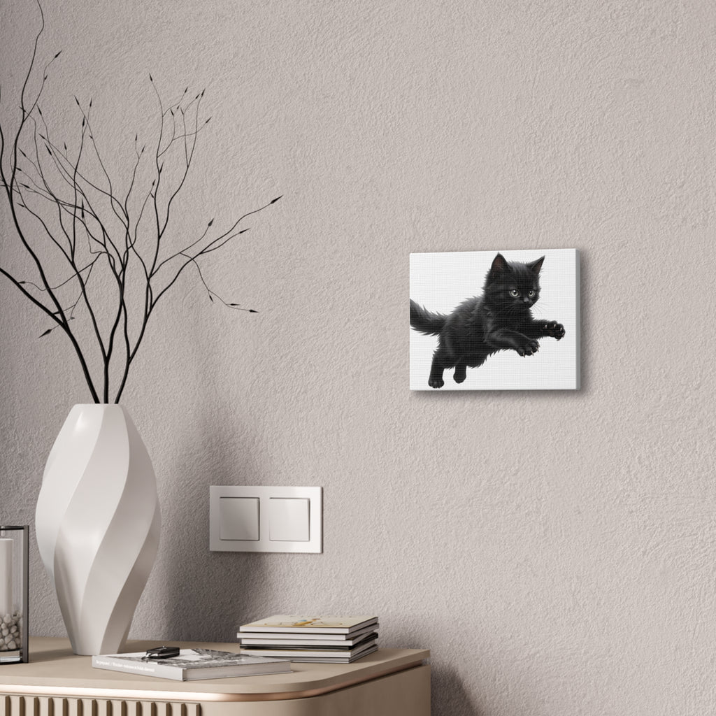 Leaping Fluffy Black Kitten Canvas- Twixie Collection- Bestie Best Decor Collection