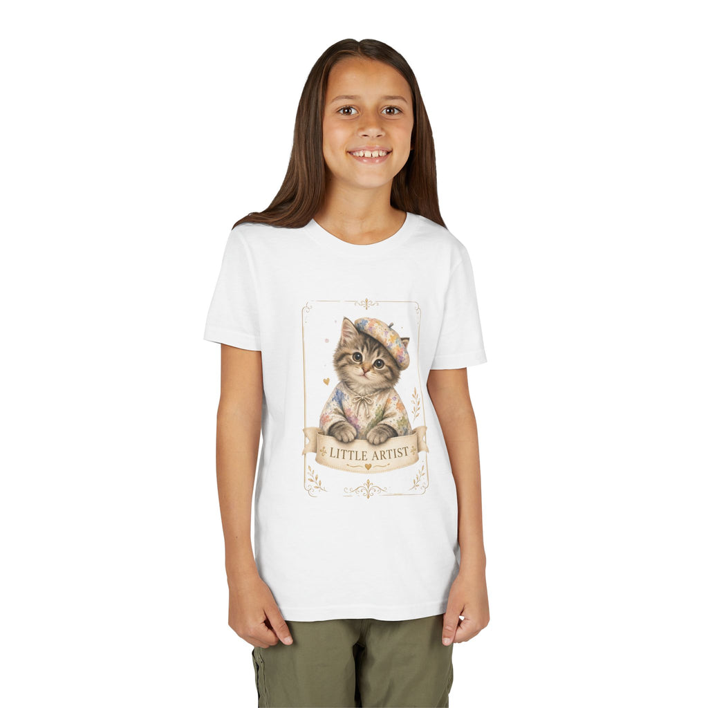 Little Artist Cat Youth Tee | Cute Kitten Painter Illustration- Little Artist Bestie Best Luxury Collection