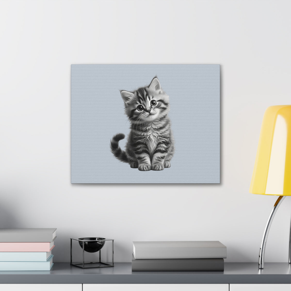 Gray Tabby Kitten Illustration Canvas- Bestie Best Decor Collection- Sage Collection