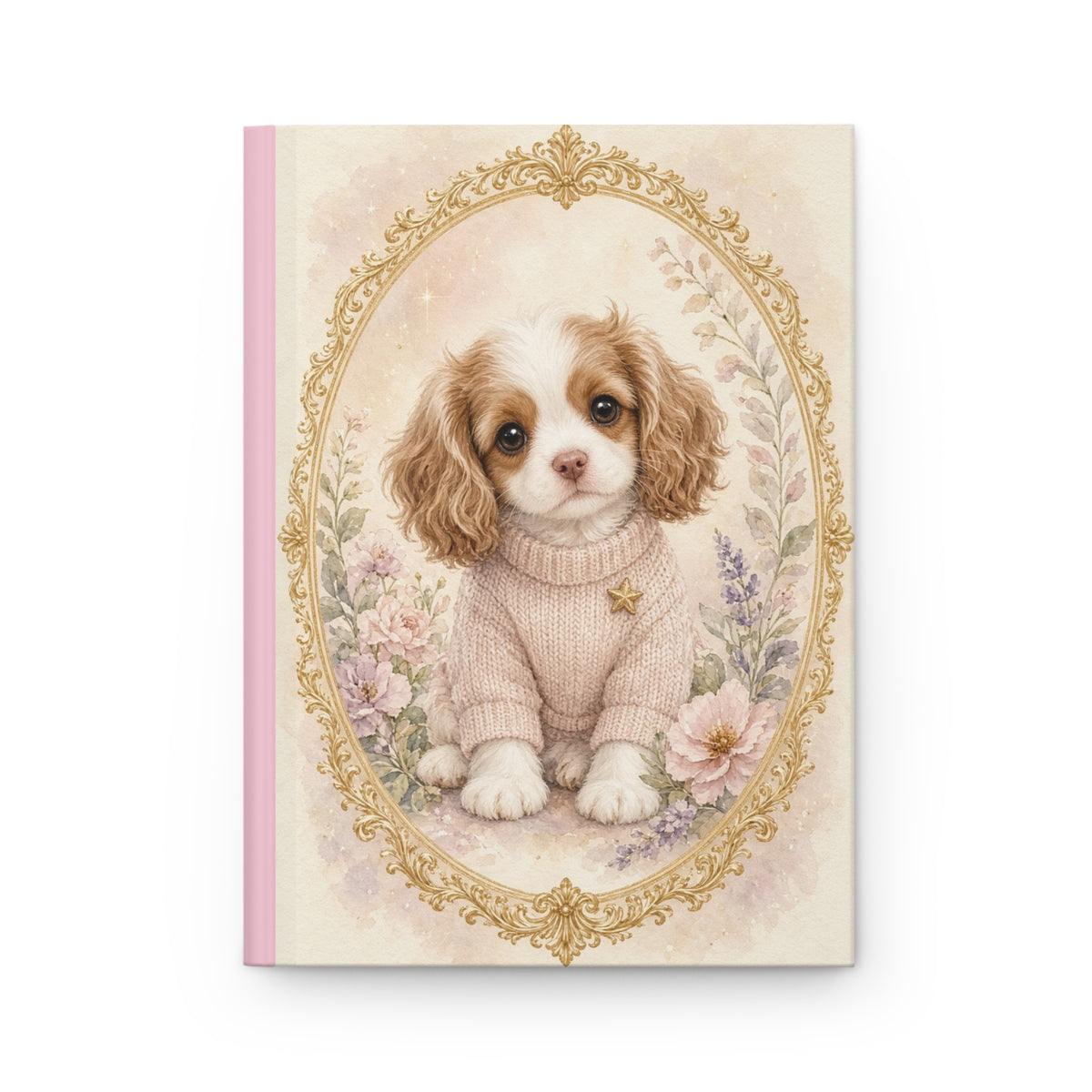 Copy of Cute Cavalier Puppy in Sweater Portrait Hardcover Journal | Floral Vintage Frame- Bestie Best Journal Collection