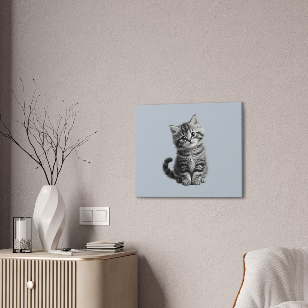 Gray Tabby Kitten Illustration Canvas- Bestie Best Decor Collection- Sage Collection