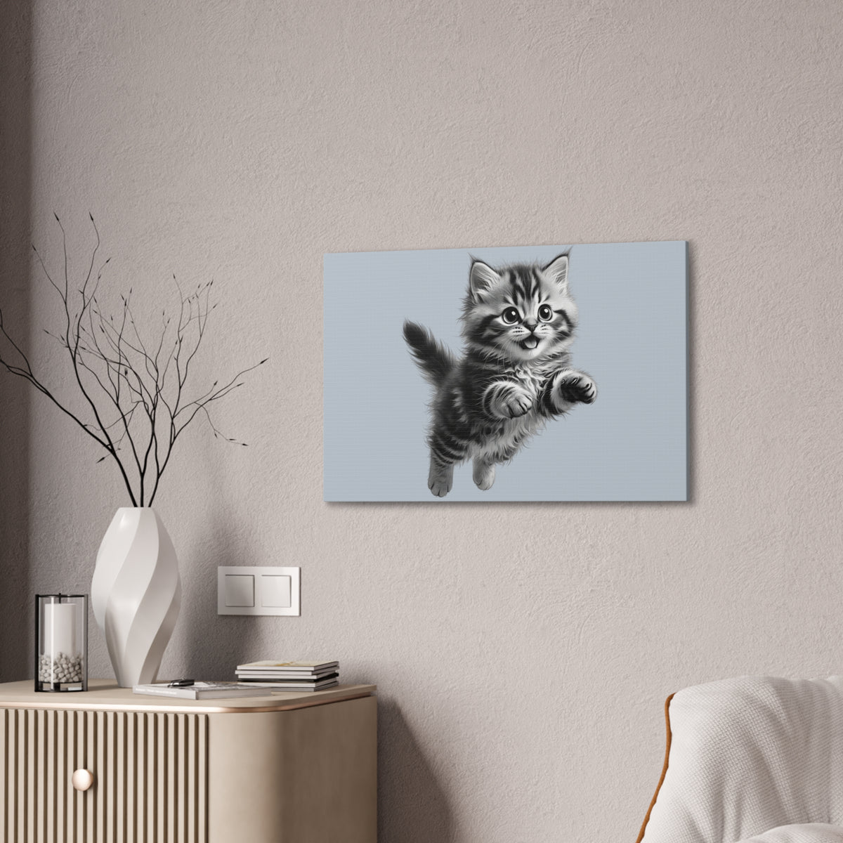 Playful tabby Kitten Canvas- Sage Collection- Bestie Best Decor Collection