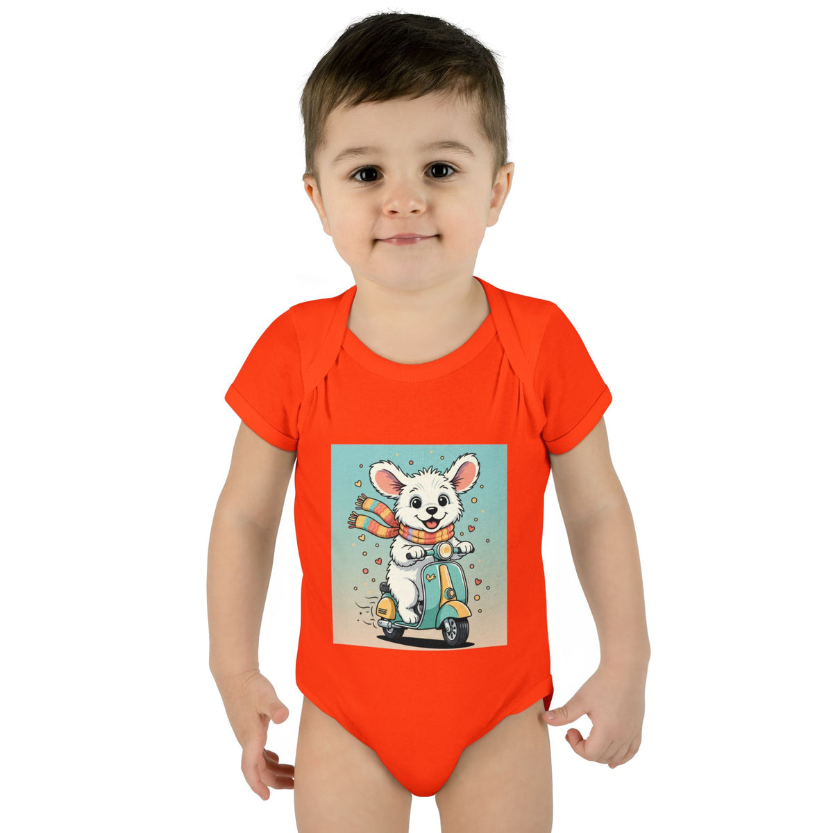 Cute Puppy & his Scooter- Infant Baby Rib Bodysuit- Unisex
