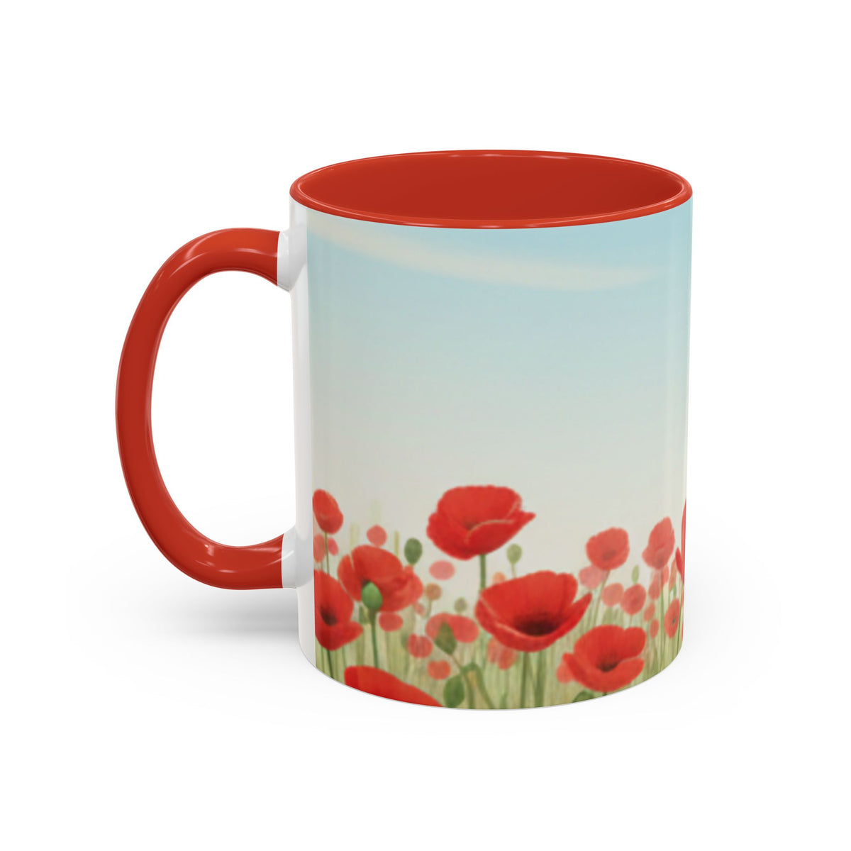 Poppy Field Accent Coffee Mug — Floral 11/15oz Ceramic Morning Cup Bright Uplifting