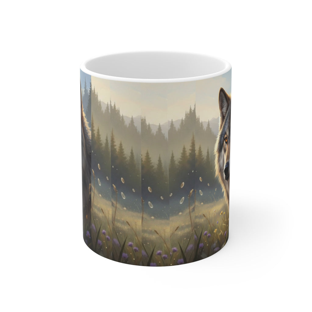 Majestic Wolf Portrait Mug | Forest Morning Scene, Wild Nature