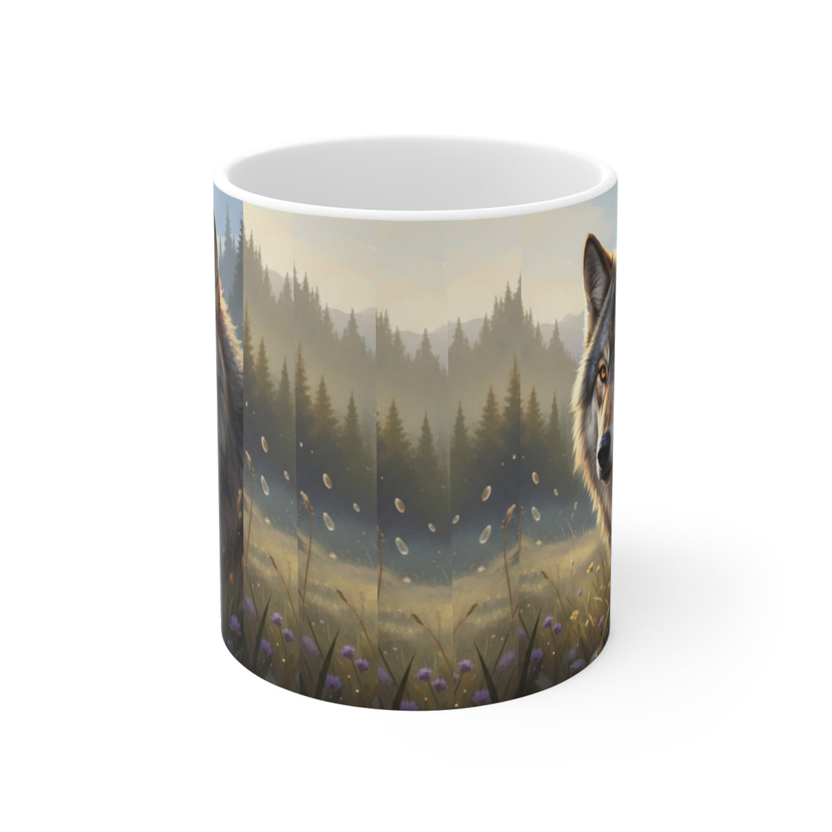 Majestic Wolf Portrait Mug | Forest Morning Scene, Wild Nature