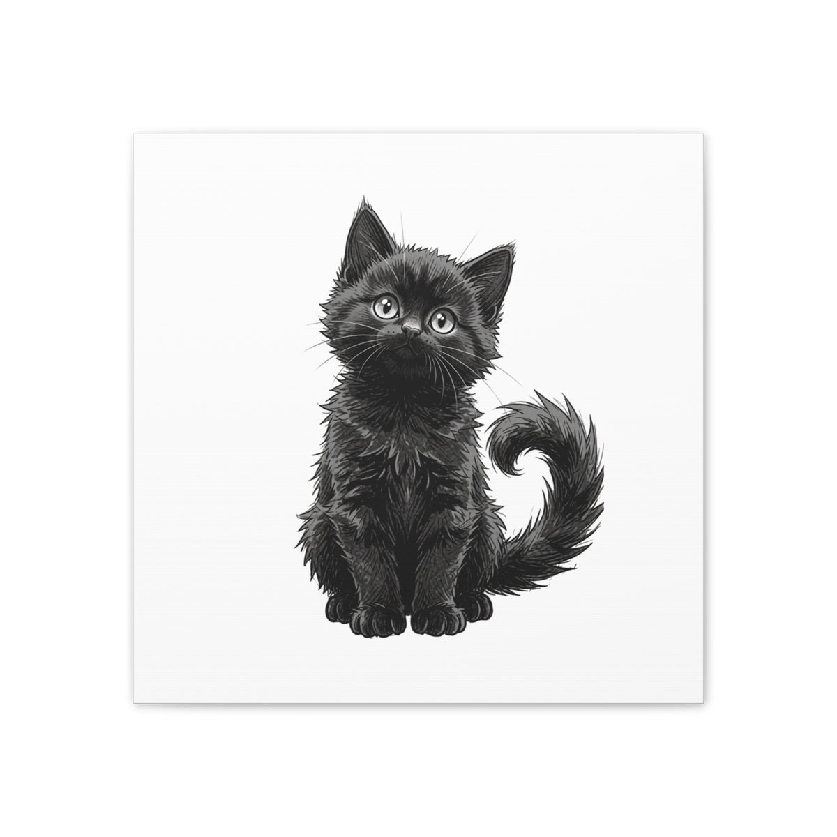 Adorable Fluffy Black Kitten Illustration Canvas- Twixie Collection- Bestie Best Decor Collection