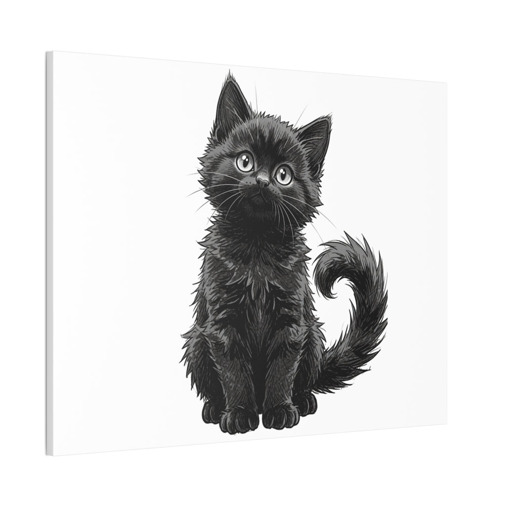 Adorable Fluffy Black Kitten Illustration Canvas- Twixie Collection- Bestie Best Decor Collection