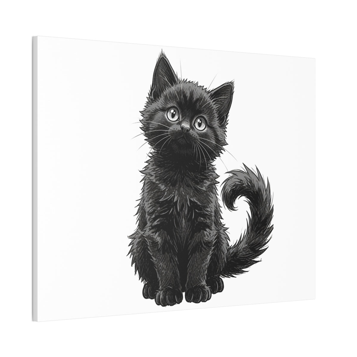 Adorable Fluffy Black Kitten Illustration Canvas- Twixie Collection- Bestie Best Decor Collection