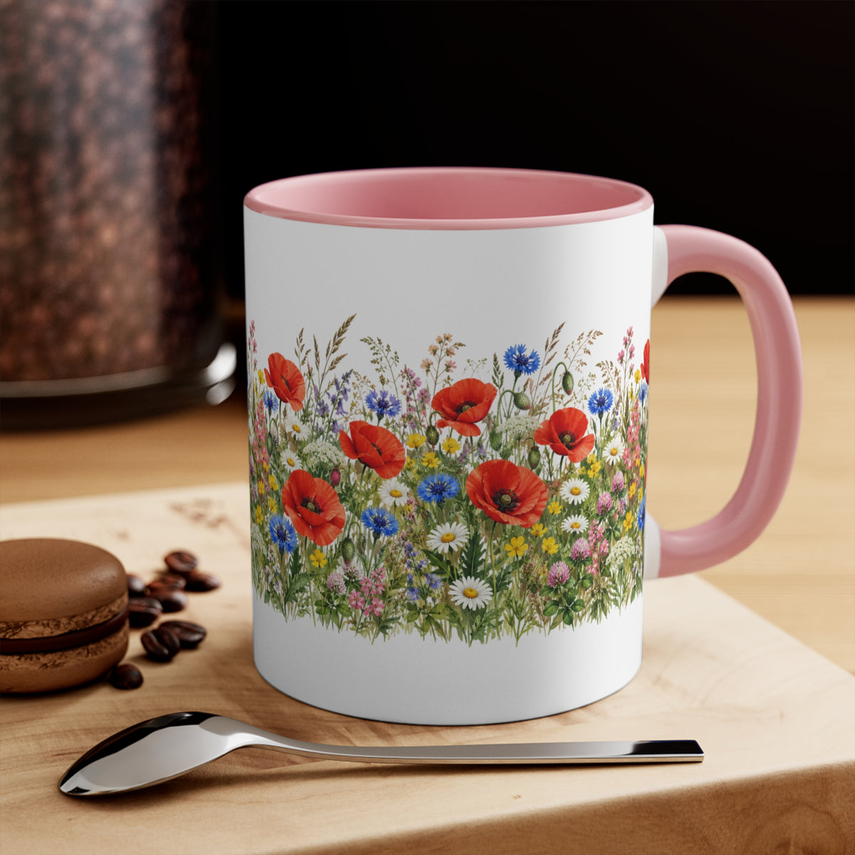 Wildflower Poppy Meadow Mug | Red Accent 11oz Ceramic