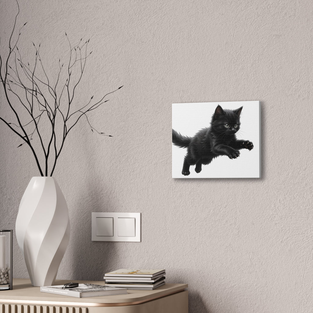 Leaping Fluffy Black Kitten Canvas- Twixie Collection- Bestie Best Decor Collection