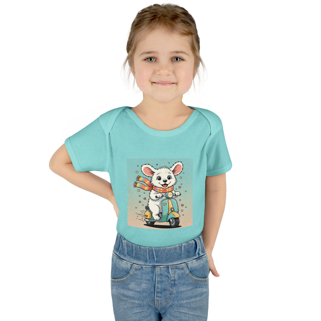 Cute Puppy & his Scooter- Infant Baby Rib Bodysuit- Unisex