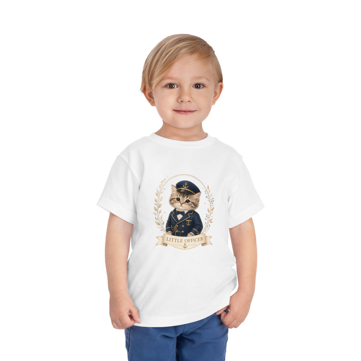 Little Officer Cat toddler tee | kitten captain illustration- Carmen Collection- Bestie Best Luxury Collection