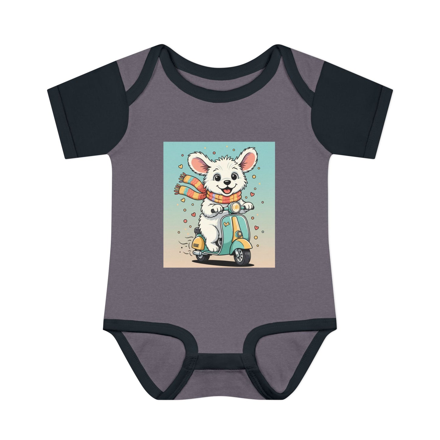 Cute Puppy & his Scooter- Infant Baby Rib Bodysuit- Unisex