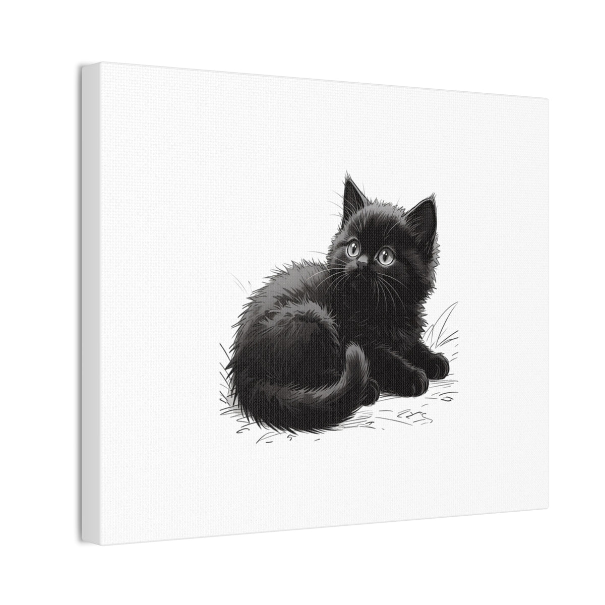 Black Kitten Illustration Canvas Stretched | Cute Cat Wall Art- Nursery & Kids room Decor, Twixie Collection- Bestie Best