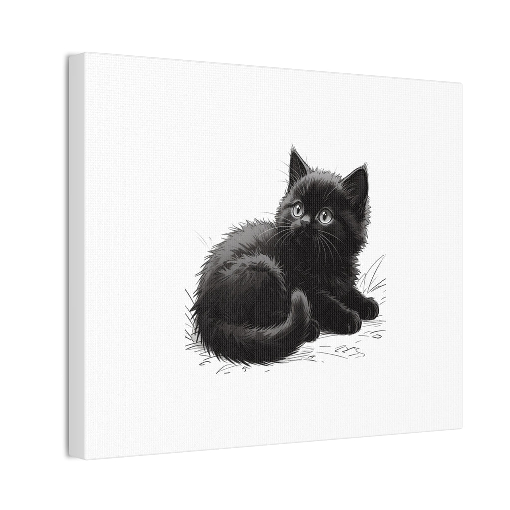 Black Kitten Illustration Canvas Stretched | Cute Cat Wall Art- Nursery & Kids room Decor, Twixie Collection- Bestie Best