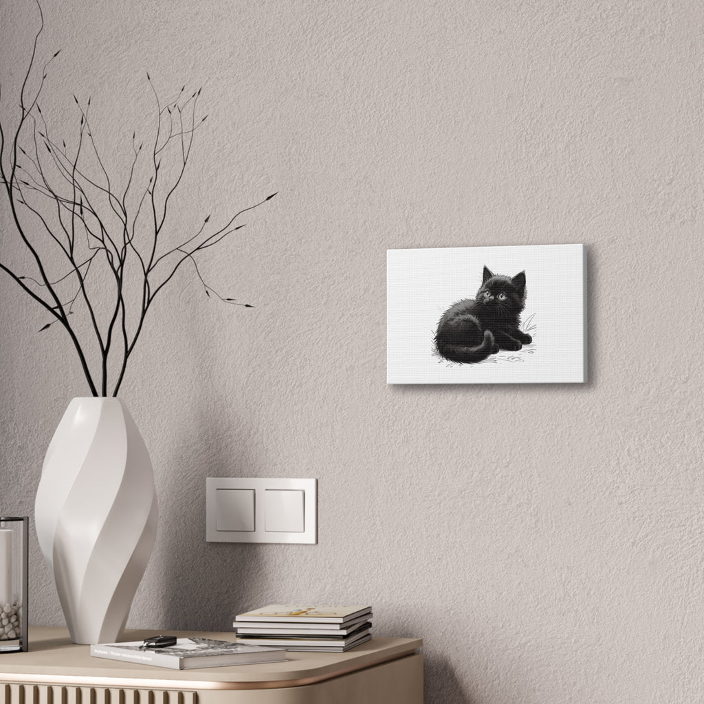 Black Kitten Illustration Canvas Stretched | Cute Cat Wall Art- Nursery & Kids room Decor, Twixie Collection- Bestie Best