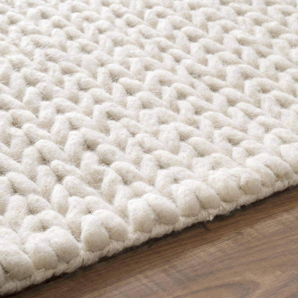Caryatid Chunky Woolen Cable Off-White Doormat 3 Ft. X 5 Ft. Area Rug