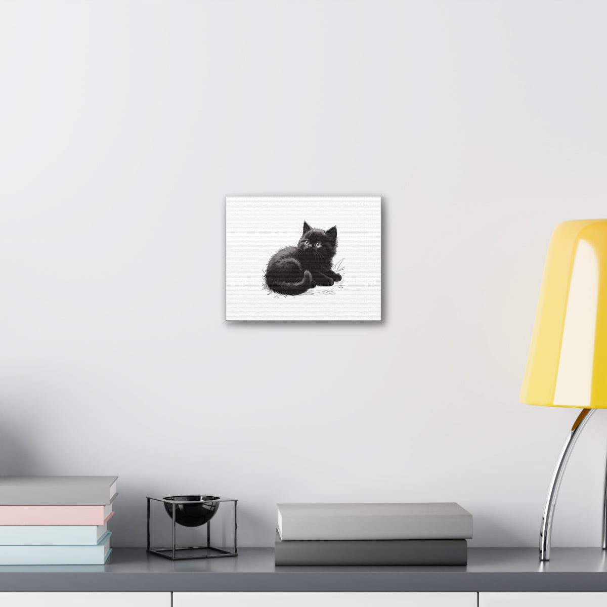 Black Kitten Illustration Canvas Stretched | Cute Cat Wall Art- Nursery & Kids room Decor, Twixie Collection- Bestie Best