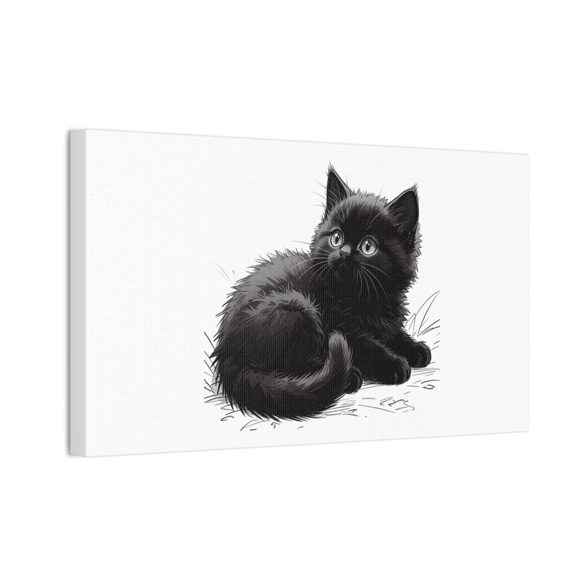 Black Kitten Illustration Canvas Stretched | Cute Cat Wall Art- Nursery & Kids room Decor, Twixie Collection- Bestie Best