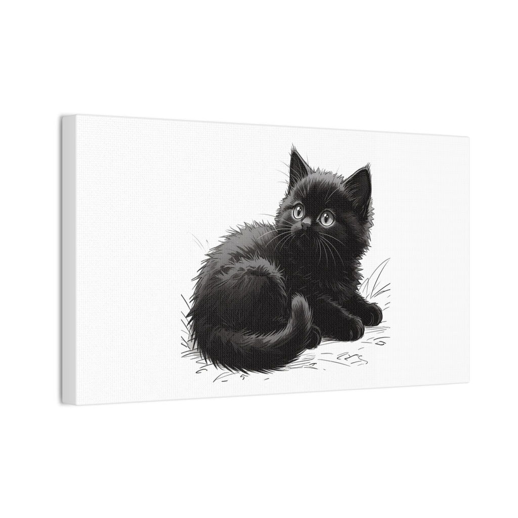 Black Kitten Illustration Canvas Stretched | Cute Cat Wall Art- Nursery & Kids room Decor, Twixie Collection- Bestie Best