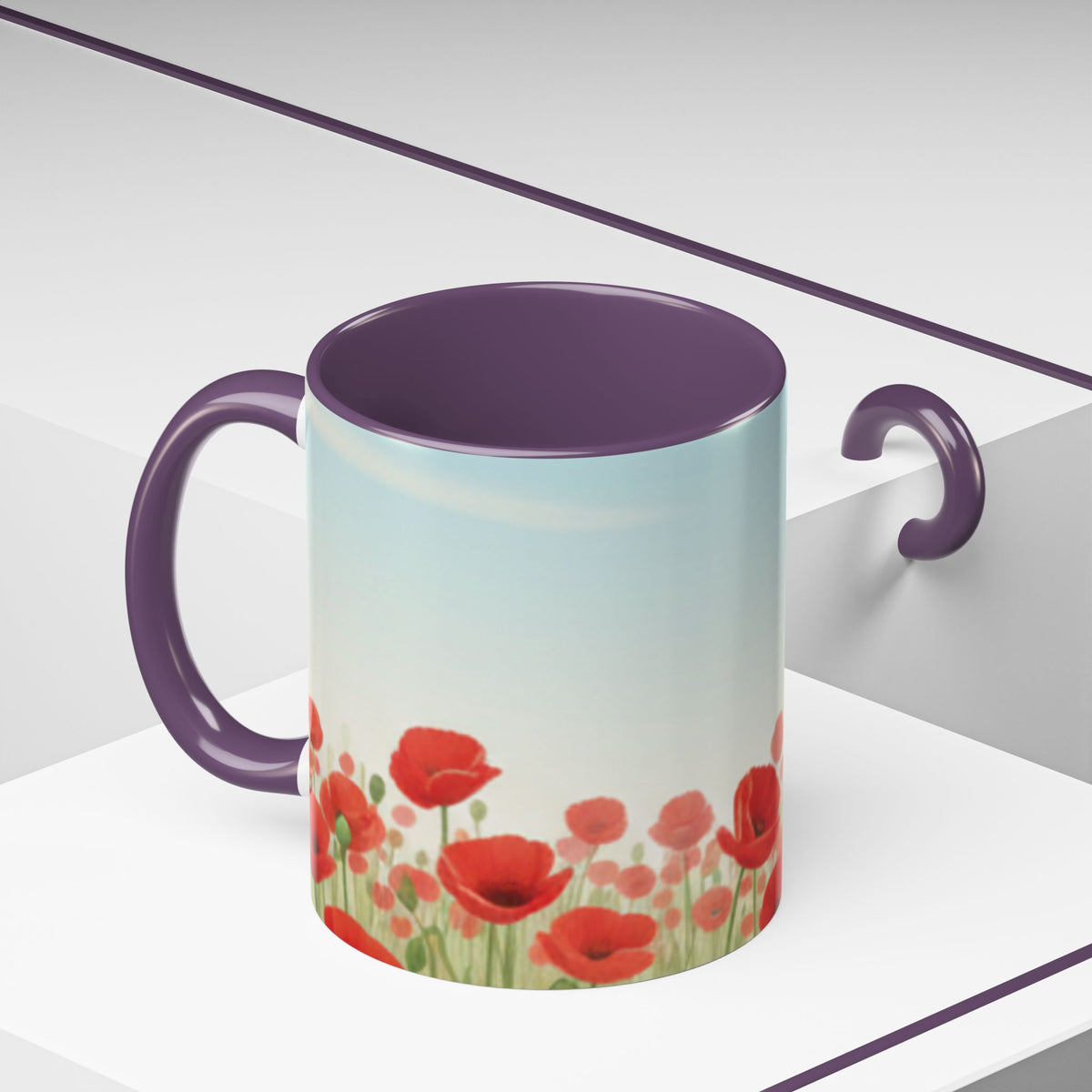 Poppy Field Accent Coffee Mug — Floral 11/15oz Ceramic Morning Cup Bright Uplifting