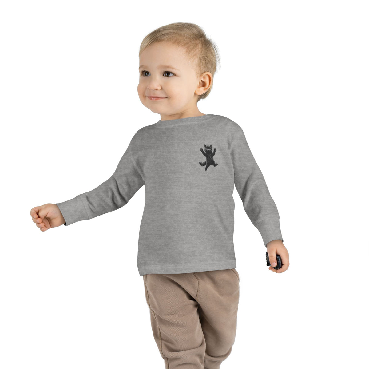 Playful Black Fluffy Kitty toddler long sleeve tee | Mini graphic- Twixie Collection- Bestie Best Collection
