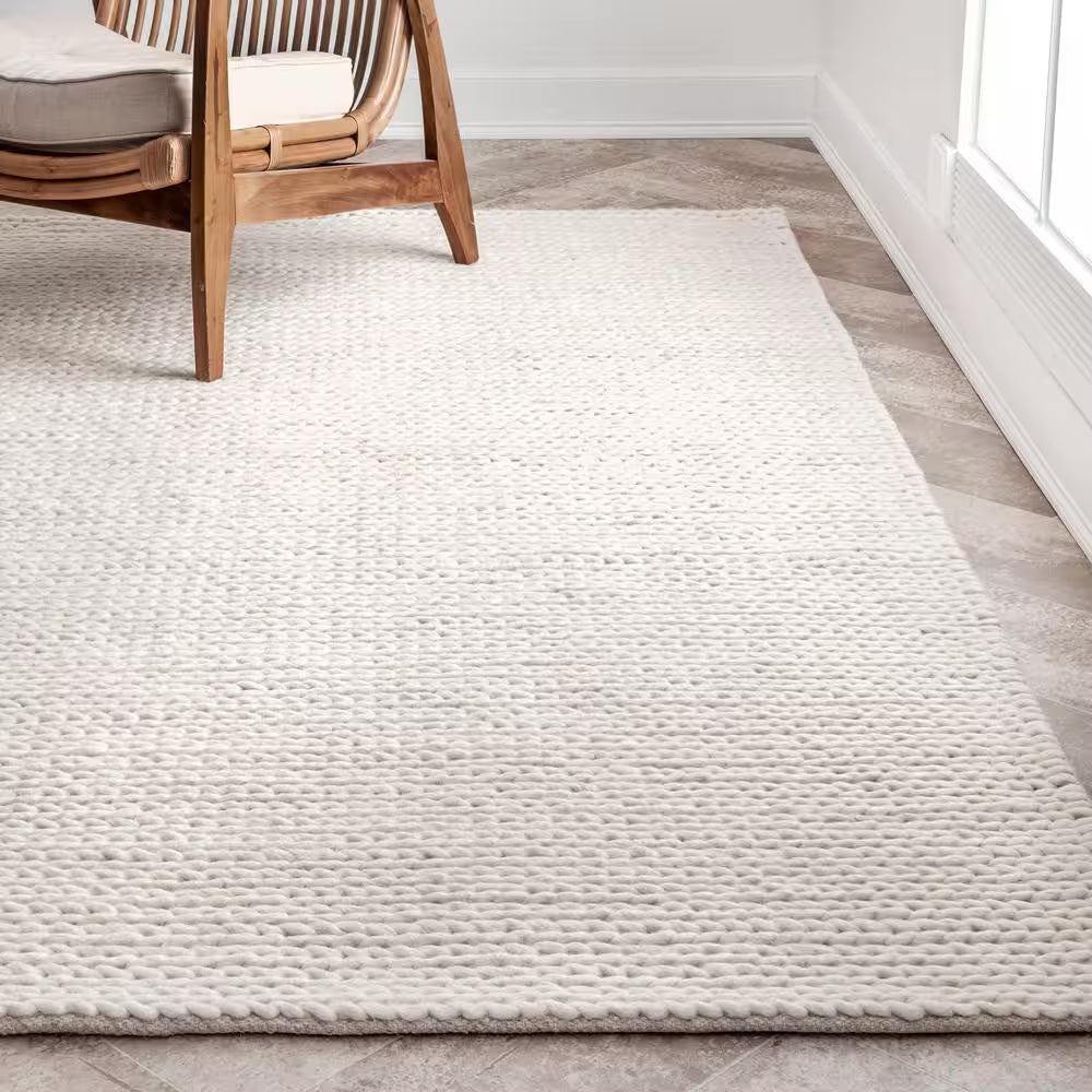 Caryatid Chunky Woolen Cable Off-White Doormat 3 Ft. X 5 Ft. Area Rug