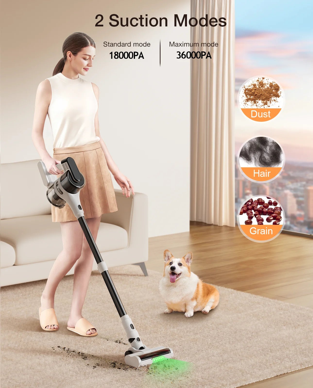 Lightweight Vacuum Cleaner, 6-In-1 Cordless Stick Vacuum Cleaner,Ideal for Hardfloors