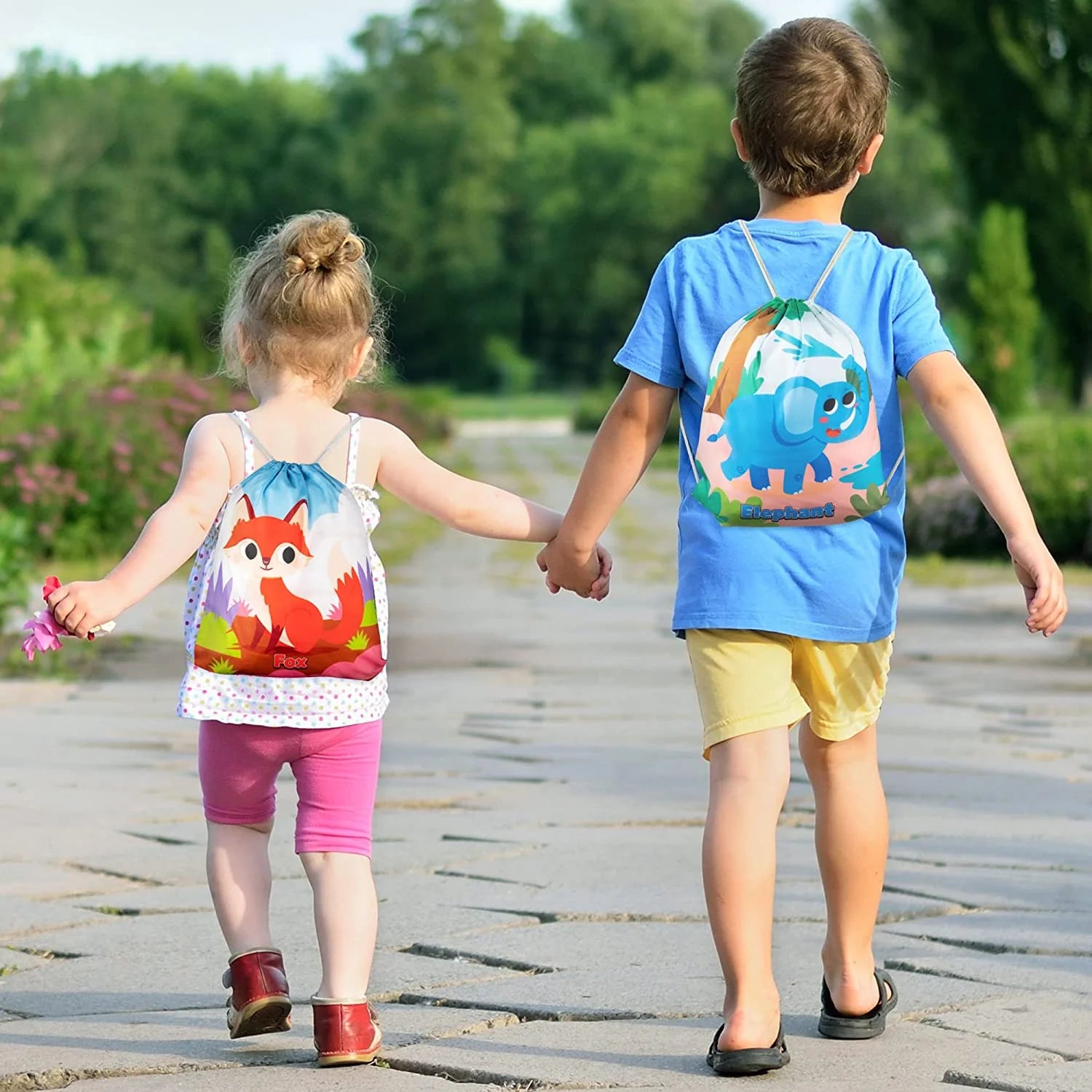 12 Pack Animal Party Favor Drawstring Bags for Kids Birthday Supplies, Animal Backpack String Bags for Boys Girls, Jungle Gift Goodie Treat Bag for Party Baby Shower School Travel Storage Bag