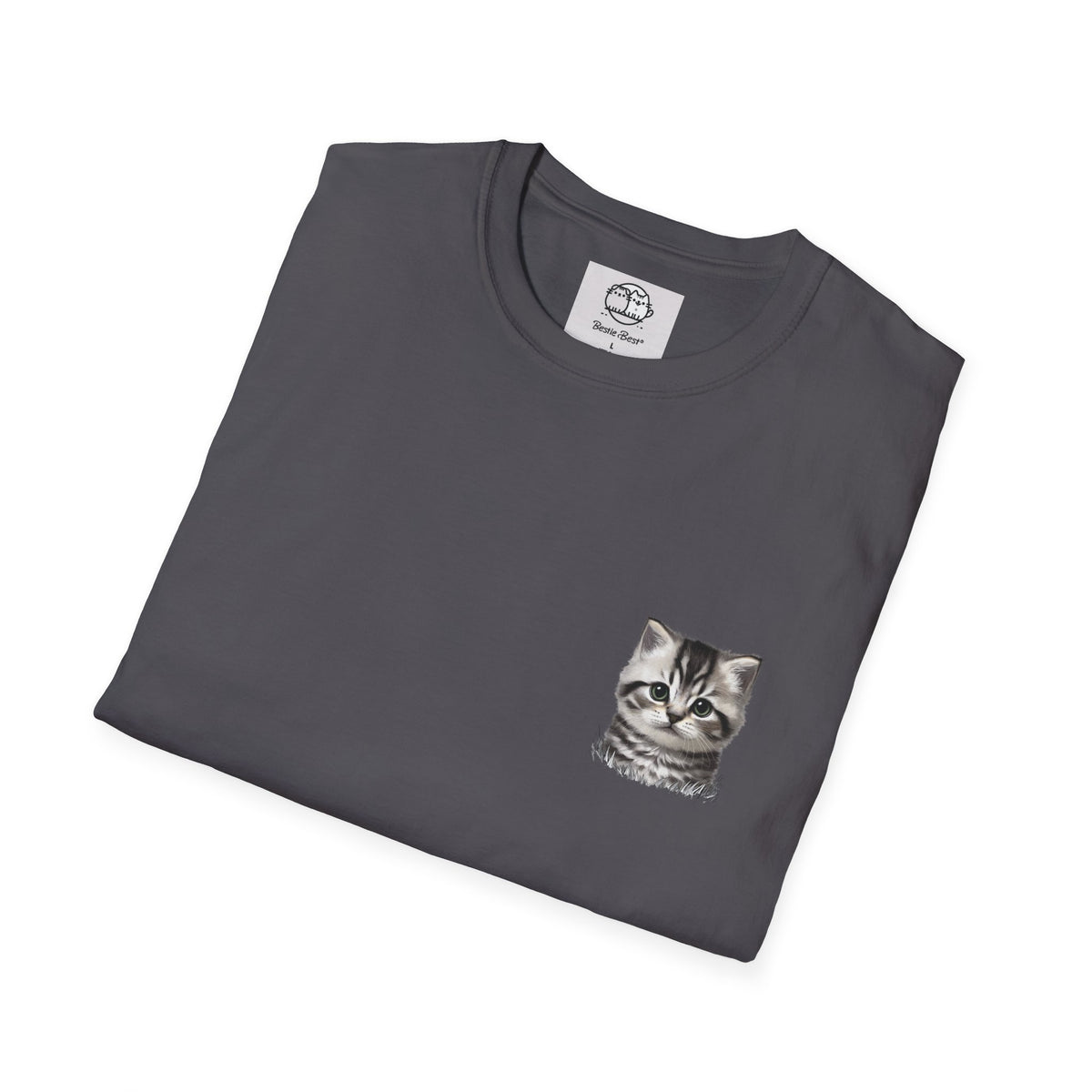 Proper Kitten Portrait T-Shirt | Small Chest Pocket Illustration- Bestie Best Collection