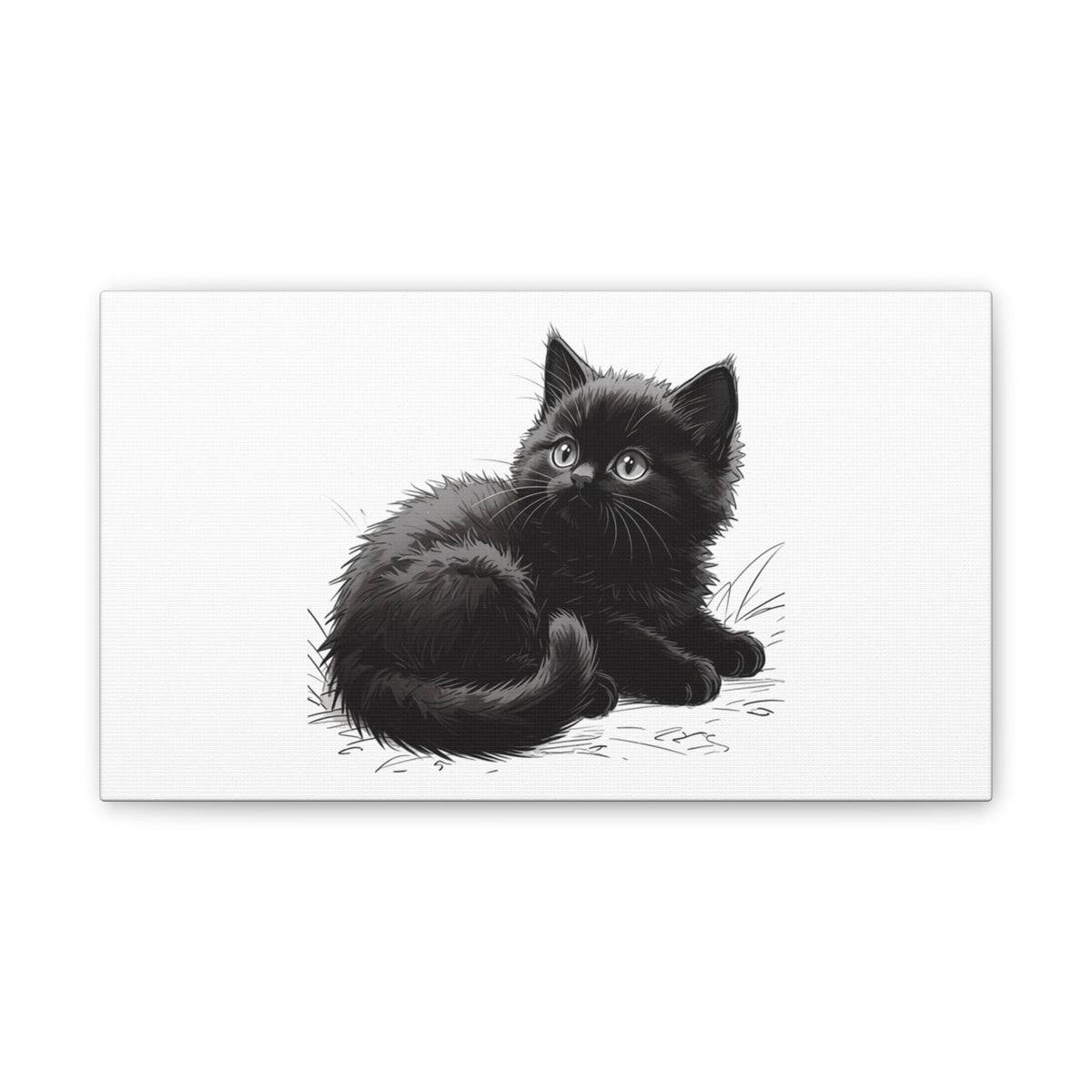 Black Kitten Illustration Canvas Stretched | Cute Cat Wall Art- Nursery & Kids room Decor, Twixie Collection- Bestie Best