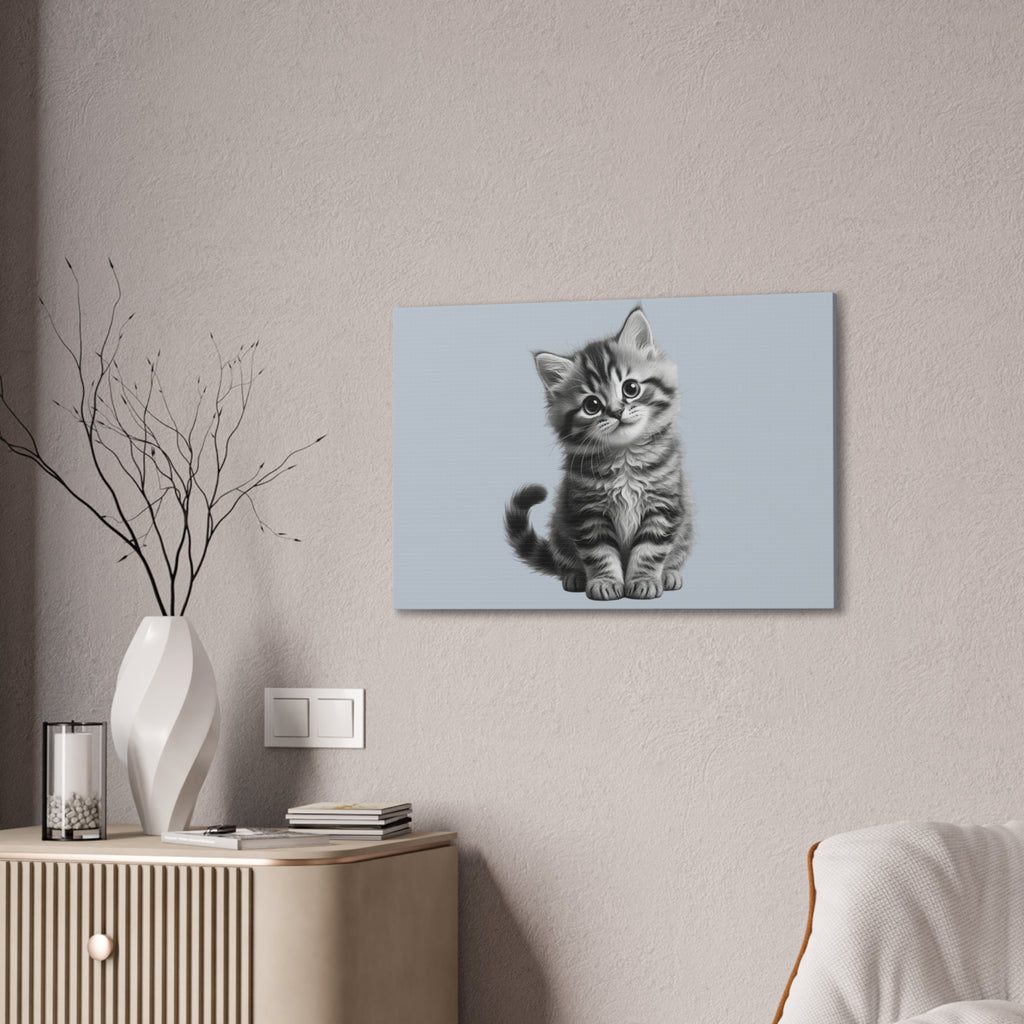 Gray Tabby Kitten Illustration Canvas- Bestie Best Decor Collection- Sage Collection