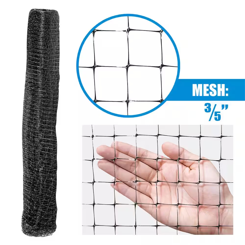 7.5 Ft. X 65 Ft. Black Polywire Garden and Plant Protective Netting with 3/5 In. Mesh, Reusable and Doesn'T Tangle