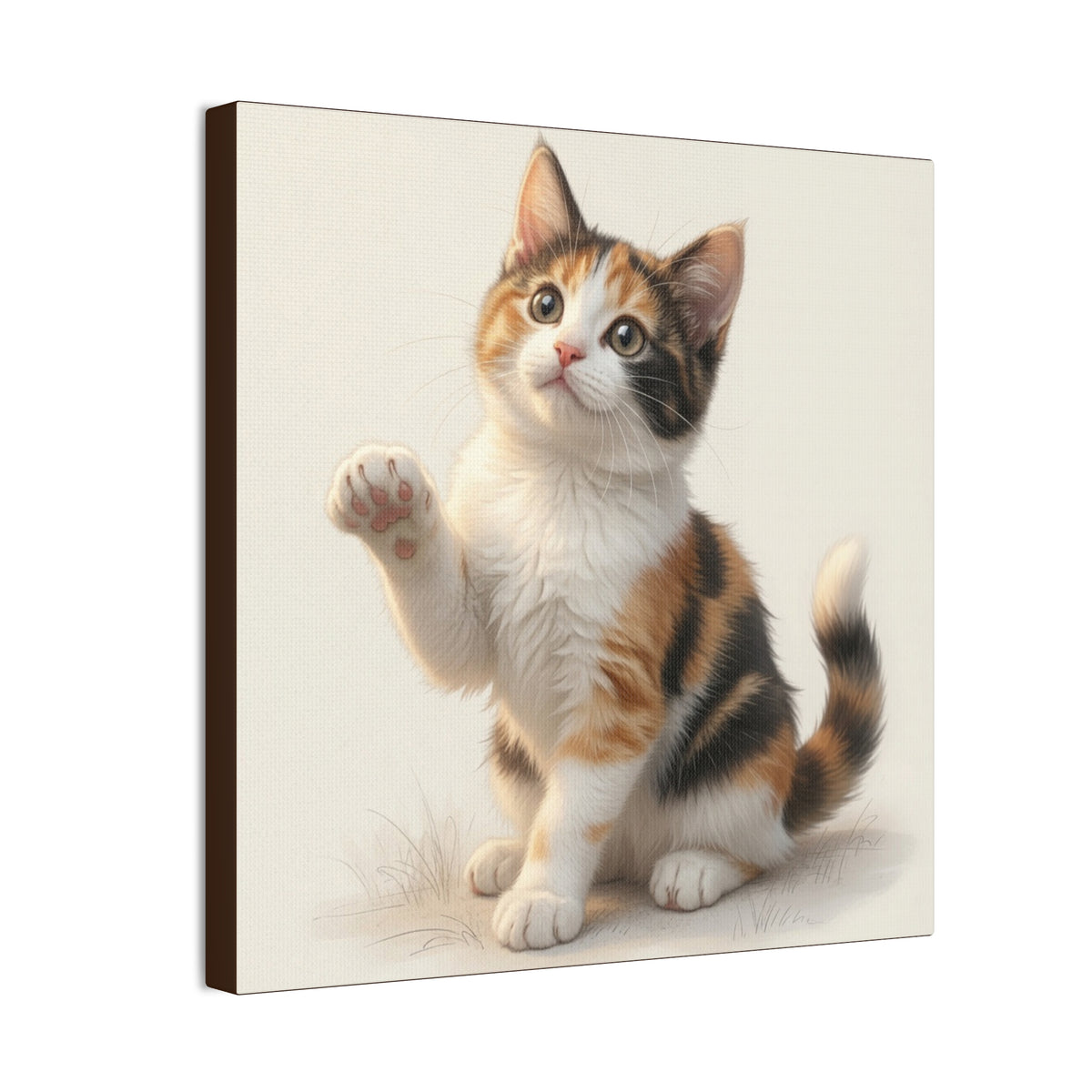 Calico Kitten Pawing Canvas Stretched Wall Art | 0.75" Nursery & Kids room Decor- Gloria Collection- Bestie Best