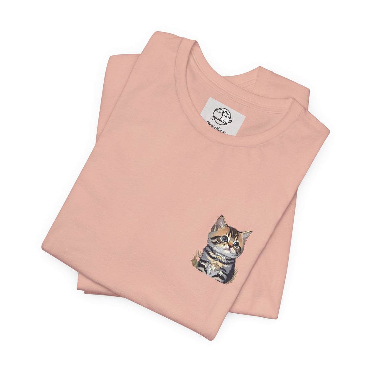 Main Coon Cat Pocket Art T-Shirt | Small Chest Cat Illustration- Bestie Best Collection