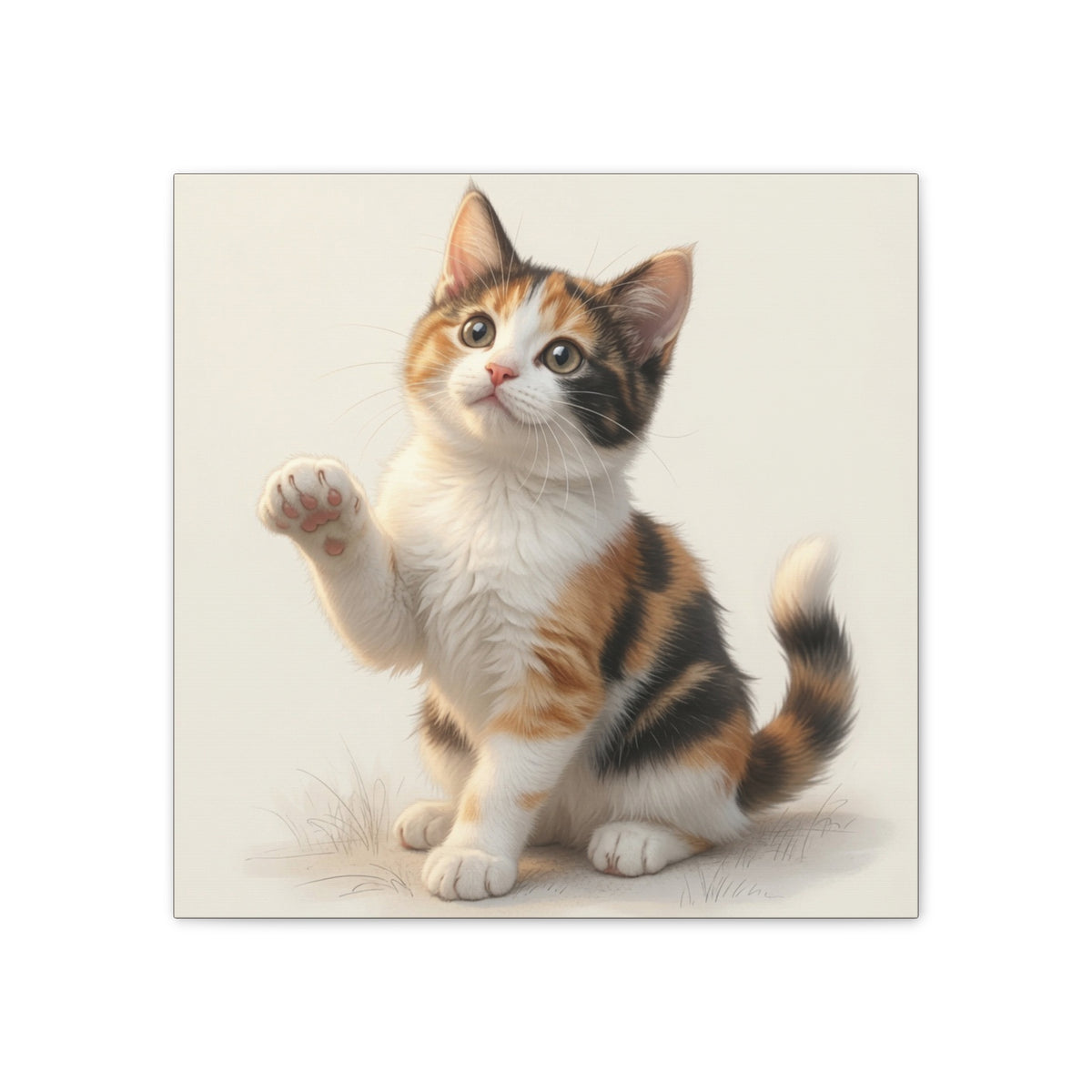 Calico Kitten Pawing Canvas Stretched Wall Art | 0.75" Nursery & Kids room Decor- Gloria Collection- Bestie Best