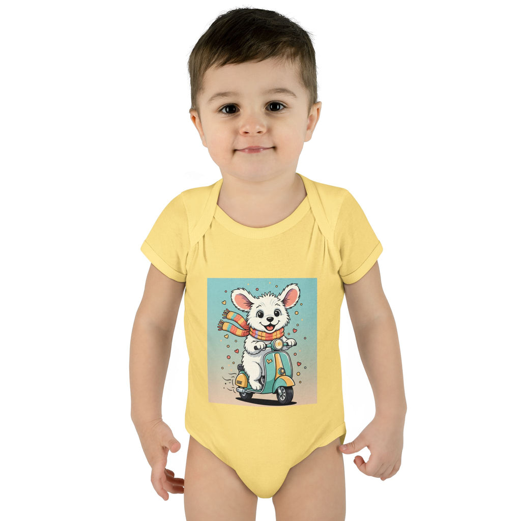 Cute Puppy & his Scooter- Infant Baby Rib Bodysuit- Unisex